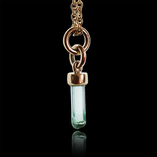 Light/Dark Blue Bi-Color Tourmaline Pendant, Set in 9 Ct Yellow Gold.